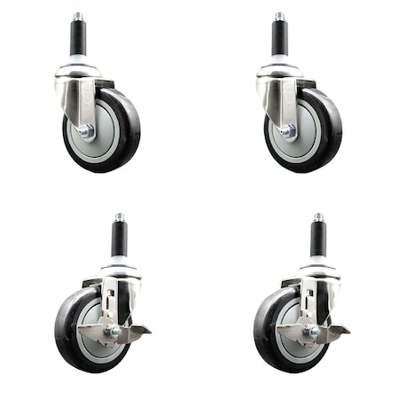 Service Caster 4 Inch 316SS Black Poly Swivel 7/8 Inch Expanding Stem Caster Brake SCC, 2PK SS316EX20S414-PPUB-BLK-2-TLB-2-78